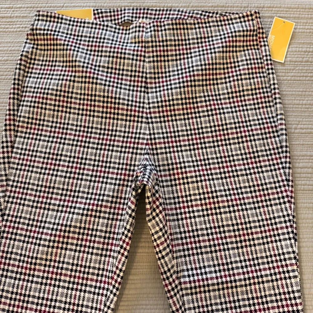 NWT Michael Kors Women's Super Skinny Pull-On Pants Garnet Glen Plaid Size XL